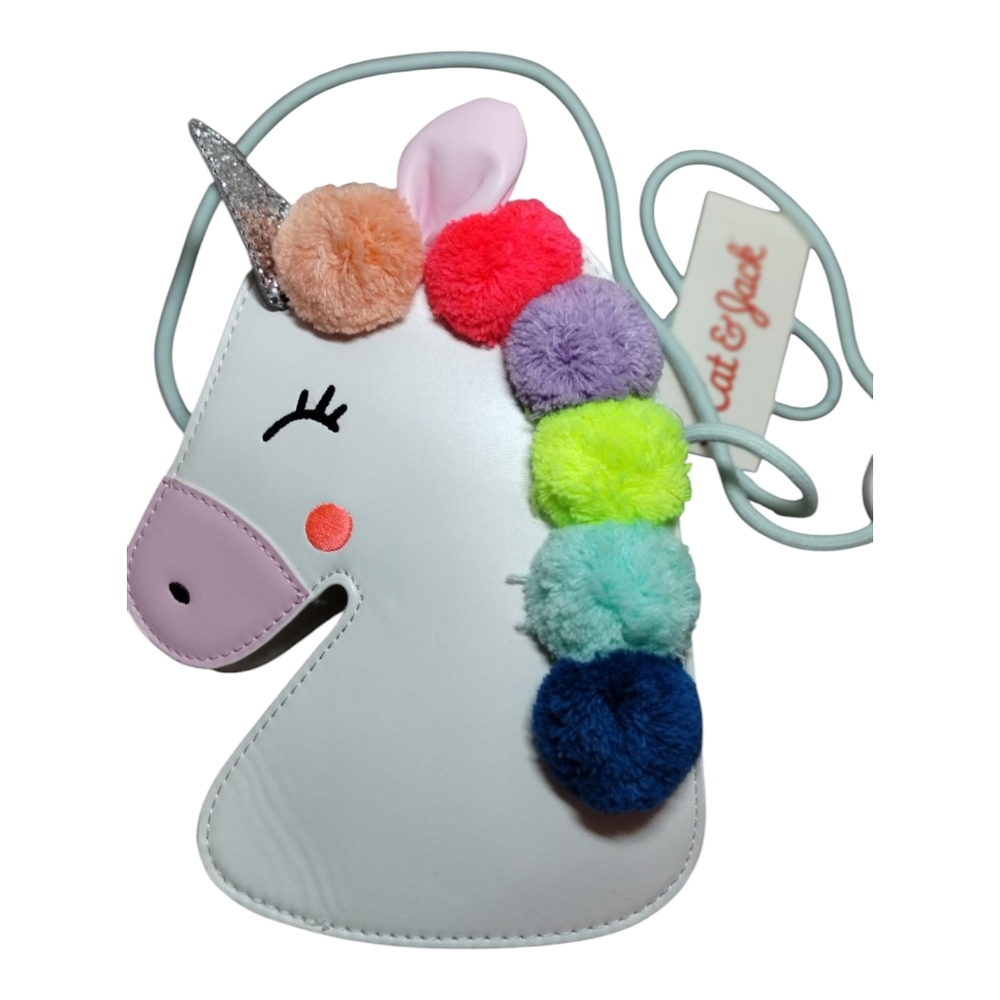 Unicorn Crossbody Bag with Colorful Pom Poms